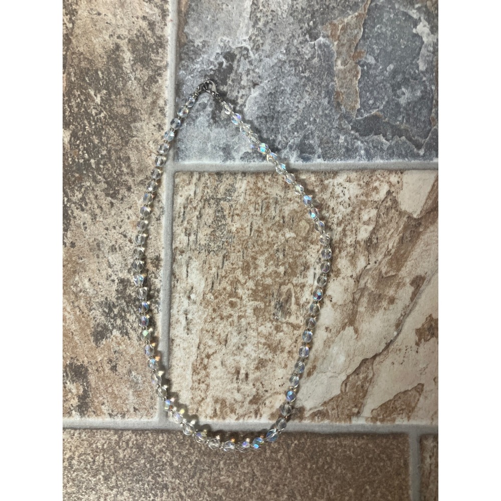 Sparkling Crystal Beaded Necklace Aurora Borealis Faceted Beads Choker